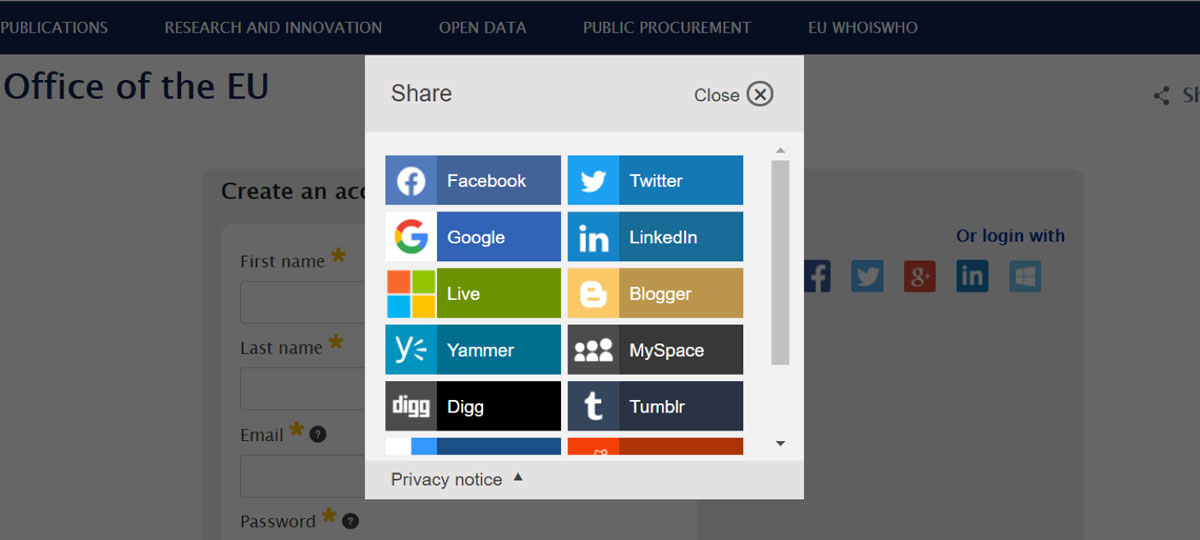 Image of social media sharing on the Publications Office website